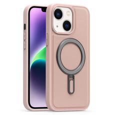 Per iPhone 14 Silver Shield MagSafe Holder Custodia antiurto per telefono (rosa)