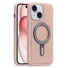Per iPhone 15 Plus Silver Shield MagSafe Holder Custodia antiurto per telefono (rosa)
