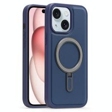 Per iPhone 15 Plus Silver Shield MagSafe Holder Custodia antiurto per telefono (blu scuro)