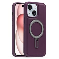 Per iPhone 15 Plus Silver Shield MagSafe Holder Custodia antiurto per telefono (viola)