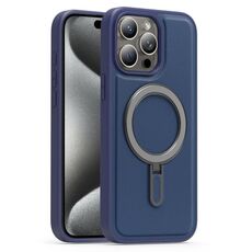 Per iPhone 15 Pro Silver Shield MagSafe Holder Custodia antiurto per telefono (blu scuro)
