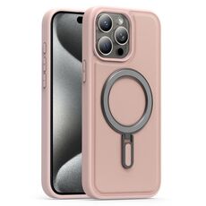 Per iPhone 15 Pro Max Silver Shield MagSafe Holder Custodia antiurto per telefono (rosa)
