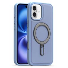 Per iPhone 16 Plus Silver Shield MagSafe Holder Custodia antiurto per telefono (blu)
