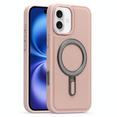 Per iPhone 16 Plus Silver Shield MagSafe Holder Custodia antiurto per telefono (rosa)