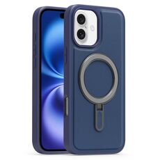 Per iPhone 16 Plus Silver Shield MagSafe Holder Custodia antiurto per telefono (blu scuro)
