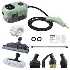 Kit pulitore a vapore portatile da 2500 W e 3,0 BAR con design dello schermo, serbatoio dell'acqua da 1100 ml, spina UE, verde