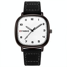 SYNOKE Orologio al quarzo da uomo sportivo retrò semplice cinturino in pelle orologio al quarzo orologio da polso per studenti adolescenti (nero bianco)
