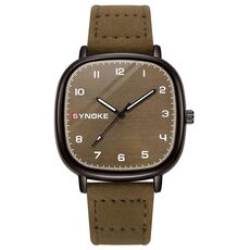 SYNOKE Orologio al quarzo da uomo sportivo retrò semplice cinturino in pelle Orologio al quarzo Orologio da polso per studenti adolescenti (caffè)