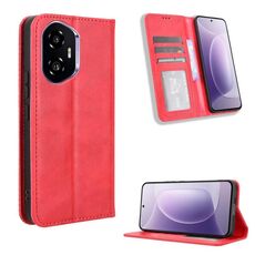 Custodia in pelle con texture retrò e fibbia magnetica per Honor 300 5G (rossa)
