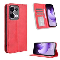 Custodia in pelle con texture retrò e fibbia magnetica globale per OPPO Reno13 5G (rosso)