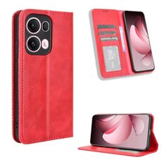 Custodia in pelle con texture retrò e fibbia magnetica globale per OPPO Reno13 Pro 5G (rosso)