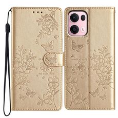 Per OPPO Reno13 Pro Custodia per telefono in pelle con farfalle e fiori globali (oro)