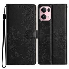 Per OPPO Reno13 Pro Custodia in pelle con farfalle e fiori globali (nero)