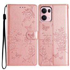 Per OPPO Reno13 Pro Custodia in pelle con farfalle e fiori globali (oro rosa)
