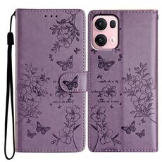 Per OPPO Reno13 Pro Custodia per telefono in pelle con farfalle e fiori globali (viola)