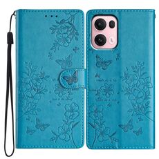 Per OPPO Reno13 Pro Custodia in pelle con farfalle e fiori globali (blu)