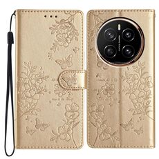Custodia in pelle per telefono For Honor Magic7 con farfalle e fiori (oro)