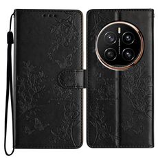 Custodia in pelle per telefono For Honor Magic7 con farfalle e fiori (nero)