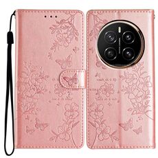 Custodia in pelle per telefono For Honor Magic7 con farfalle e fiori (oro rosa)