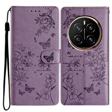 Custodia in pelle per telefono For Honor Magic7 con farfalle e fiori (viola)