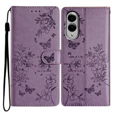 Per Samsung Galaxy S25 Edge 5G Custodia in pelle con farfalle e fiori (viola)