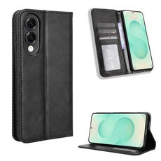 Per Samsung Galaxy S25 Edge 5G Custodia per telefono in pelle con fibbia magnetica e texture retrò (nero)