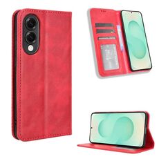 Per Samsung Galaxy S25 Edge 5G Custodia per telefono in pelle con fibbia magnetica e texture retrò (rosso)