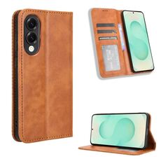 Per Samsung Galaxy S25 Edge 5G Custodia per telefono in pelle con fibbia magnetica e texture retrò (marrone)
