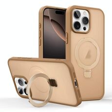Per iPhone 16 Pro Max Custodia per telefono con supporto MagSafe ad anello effetto pelle (oro deserto)