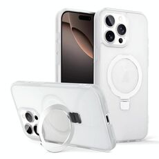 Per iPhone 16 Pro Max Custodia per telefono con supporto MagSafe ad anello effetto pelle (bianco trasparente)