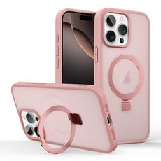 Per iPhone 16 Pro Max Custodia per telefono con supporto MagSafe ad anello effetto pelle (rosa)