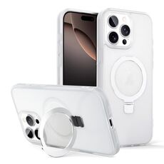 Per iPhone 16 Pro Custodia per telefono con supporto MagSafe ad anello effetto pelle (bianco trasparente)