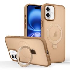 Per iPhone 16 Plus Custodia per telefono con supporto MagSafe ad anello con effetto pelle (oro deserto)