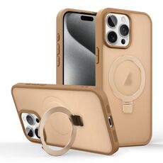 Per iPhone 15 Pro Max Custodia per telefono con supporto MagSafe ad anello effetto pelle (oro deserto)