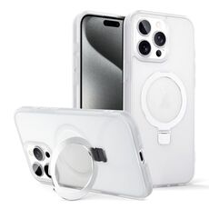 Per iPhone 15 Pro Max Custodia per telefono con supporto MagSafe ad anello con effetto pelle (bianco trasparente)
