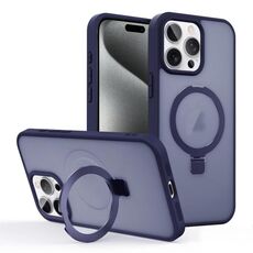 Per iPhone 15 Pro Custodia per telefono con supporto MagSafe ad anello effetto pelle (blu scuro)