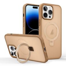 Per iPhone 14 Pro Max Custodia per telefono con supporto MagSafe ad anello effetto pelle (oro deserto)