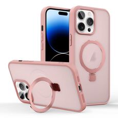 Per iPhone 14 Pro Max Custodia per telefono con supporto MagSafe ad anello effetto pelle (rosa)