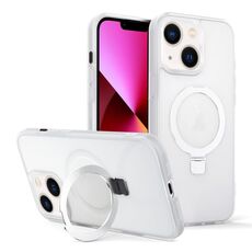 Per iPhone 13 Custodia per telefono con supporto MagSafe ad anello effetto pelle (bianco trasparente)