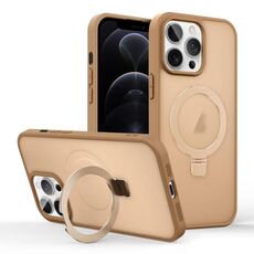 Per iPhone 12 Pro Custodia per telefono con supporto MagSafe ad anello effetto pelle (oro deserto)