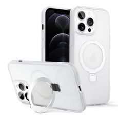 Per iPhone 12 Pro Custodia per telefono con supporto MagSafe ad anello effetto pelle (bianco trasparente)