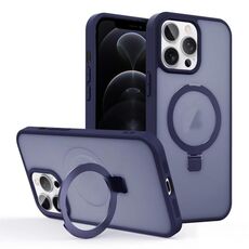 Per iPhone 12 Pro Custodia per telefono con supporto MagSafe ad anello effetto pelle (blu scuro)