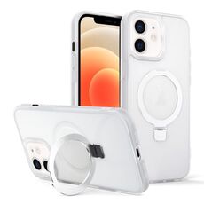 Per iPhone 12 Custodia per telefono con supporto MagSafe ad anello effetto pelle (bianco trasparente)