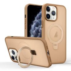 Per iPhone 11 Pro Max Custodia per telefono con supporto MagSafe ad anello effetto pelle (oro deserto)