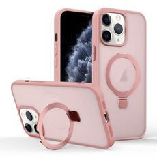 Per iPhone 11 Pro Max Custodia per telefono con supporto MagSafe ad anello effetto pelle (rosa)