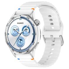 Cinturino per orologio in silicone con cucitura a grana ondulata e fibbia in acciaio argentato da 20 mm (bianco)