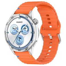 Cinturino per orologio in silicone con cucitura a grana ondulata e fibbia in acciaio argentato da 20 mm (arancione)