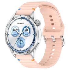 Cinturino per orologio in silicone con cucitura a grana ondulata e fibbia in acciaio argentato da 20 mm (rosa)