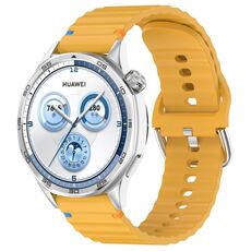 Cinturino per orologio in silicone con cucitura a grana ondulata e fibbia in acciaio argentato da 20 mm (giallo)