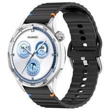 Cinturino per orologio in silicone con cucitura a grana ondulata e fibbia in acciaio argentato da 20 mm (nero)
